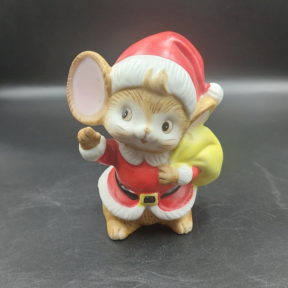 Vintage 4" Homco Ceramic Christmas Holiday Santa Mouse Red Suit #5405